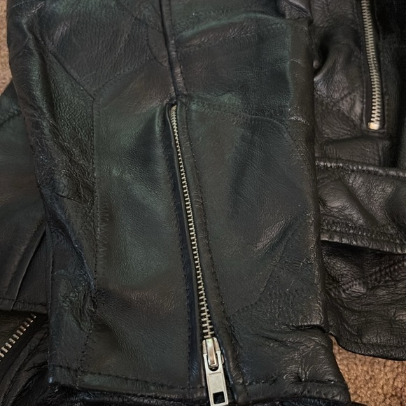 Vintage 90's Flight Path Black Leather Jacket Moto Biker Patchwork Size M - Picture 7 of 12